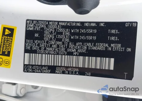 2019 Toyota Highlander Limited Platinum z USA, uszkodzony, nr VIN 5TDDZRFH6KS715079